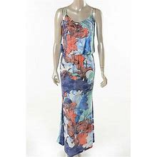 Rhinestone Flower Blue Colorful Long Spgahetti Strap Dress By S-Twelve-M,L