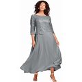 Plus Size Women's Lace Popover Dress By Roaman's In Gunmetal (Size 26 W) Formal Evening