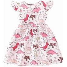 Youmylove Toddler Girls Fly Sleeve Valentine's Day Printed Dress Dance Party Dresses Clothes Cute Dailywear