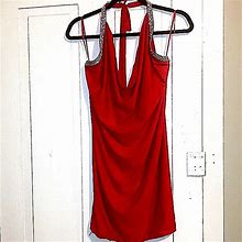 Caribbean Queen Dresses | Caribbeanqueenredrhinestone Scoop Neck Halter Mini Dress | Color: Red | Size: L