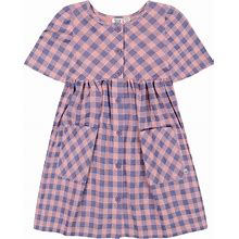 Deux Par | Button Front Dress W/ Pockets, Plaid Pink And Blue (Purple, Size 8) | Maisonette