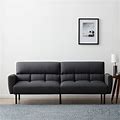 Comfort Collection Futon Sofa Bed With Box Tufting Charcoal Linen - Lucid