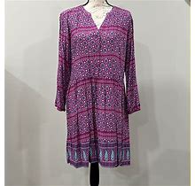 Old Navy Dresses | Womans Old Navy Long Dress Long Sleeve Fuchsia And Blue Size Large | Color: Blue/Pink | Size: L