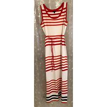 Talbots Maxi Dress, Size M, White With Orange Stripes + Navy Stripes
