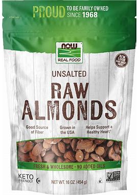 NOW Foods, Almonds, Raw And Unsalted, Source Of Protein, Grown In The USA, 16-Ounce (Packaging May Vary)