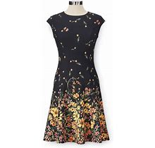 Petites Cascading Floral Garden Dress In Black Size 10P Polyester By Sagefinds