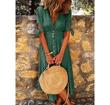 Sundress Women Half Sleeve V-Neck Solid Elegant Casual Dress Green/4XL