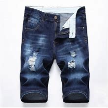 006-6 Blue Distressed Denim Jean Shorts | Color: Blue | Size: 38