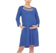 White Mark Maternity 3/4 Sleeve Swing Dresses | Blue | Maternity 2X | Dresses Swing Dresses