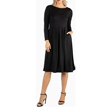 Women's Midi Length Fit And Flare Dress - Black - Size L