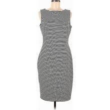 Isaac Mizrahi Casual Dress - Sheath Crew Neck Sleeveless: Black Stripes Dresses - Women's Size 10