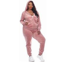 White Mark Women's Plus Size 2 Piece Velour Tracksuit Set, Pink