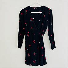 Rails Dresses | Rails Cherry Print Wrap Long Sleeve Mini Dress Xs | Color: Black/Red | Size: Xs