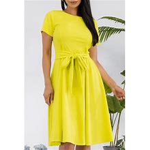 Women's Summer Short Sleeve Round Neck Back Zipper Casual, Day Dresses, Women's Clothing(Lime-2X Plus Size)