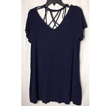 Venus XL Ladies Blue Shirt Pull On Short Sleeve, V Neck & Cloth String Upper Acc