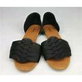 Qupid Flats Lace Shoes Sandals-Black Faux Suede Open Toe-Size 9.5
