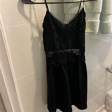 Topshop Petite Dresses | Topshop Petite Black Mini Dress With Lace Cutouts (Us0) | Color: Black | Size: 0P