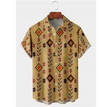 Men's Geometric Print Casual Short Sleeve Hawaiian Shirt With Chest Pocket Khaki/XXL