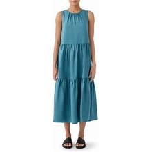 Eileen Fisher Tiered Silk Midi Dress In River At Nordstrom, Size Large