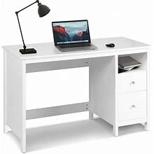 LQFATEST White Desk With Drawers, Modern Home Office Desk With Storage Drawers, Writing Studying Student Desk For Bedroom, Computer Workstation