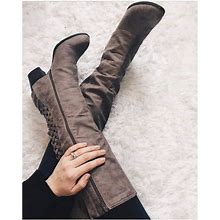 Buckle Shoes | Wide Calf Interwoven Lace Back Knee High Tall Boot | Color: Gray | Size: Various