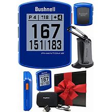 Bushnell Phantom 2 (Royal Blue) GPS Golf Handheld | Gift Box Bundle With Playbetter Wall Adapter & Protective Hard Case | Distance Rangefinder Device