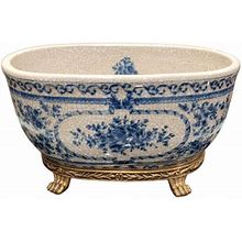 Danny's Fine Porcelain Blue/White/Gold Bronze Ormolu Porcelain Cachepot Planter - Planters | Size 5.5 H X 6.0 W X 10.0 D In | P100046056 | Perigold