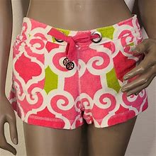 Tory Burch Shorts | Tory Burch Abstract Terry Cloth Shorts Size Xs Rose Pink/White/ Green | Color: Green/Pink | Size: Xs