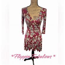 Forever 21 Dresses | Forever21 Floral Faux Wrap Dress Size Xsmall | Color: Purple/Red | Size: Xs