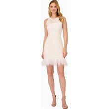 Adrianna Papell Women's Lace Feather-Trim Sheath Dress - Ivory - Size 16