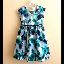 Gymboree Dresses | Girls Watercolor Floral Dress W/ Cutout In Back. | Color: Blue/Green | Size: 6G