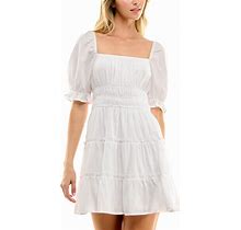 Trixxi Juniors' Tiered Fit & Flare Dress - White - Size L
