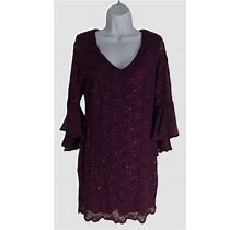 $79 Connected Apparel Women's Purple 3/4 Sleeve Sequin Lace Sheath Dress Size 6