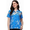 ALVISH Hawaiian Shirt 35W Women Bamboo Tree Print Aloha Beach Top Blouse Sky Blue XL