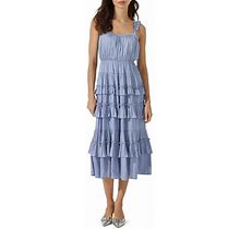 ASTR The Label Tiered Matte Satin Midi Dress In Blue At Nordstrom, Size X-Large