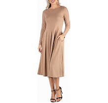 Women's Midi Length Fit And Flare Dress - Wheat