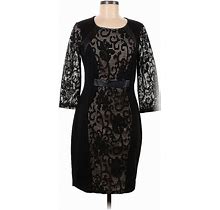 Venus Cocktail Dress - Sheath Scoop Neck 3/4 Sleeves: Black Color Block Dresses - Women's Size Medium