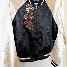 Jealous Tomato Silky Embroidered Bomber Jacket - Women | Color: Black | Size: S
