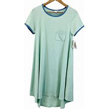 Lularoe NEW Carly Dress Ringer Mint Green Blue Jersey Knit Midi Women's XS - New Women | Color: Green | Size: XS