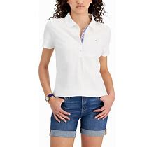 Tommy Hilfiger Women's Solid Short-Sleeve Polo Top - White - Size S