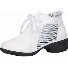 Women's Dance Boots Dance Shoes Stage Practice Outdoor Ankle Boots Lace Splicing Mesh Thick Heel Lace-Up White Black Red