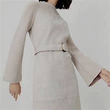 Ann Taylor Dresses | Ann Taylor | Silver Beige Faux Suede Mixed Media Sweater Dress - Euc | Size L | Color: Cream/Silver | Size: L
