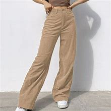 Ilh Womens Solid Mid Waisted Wide Leg Pants Straight Casual Baggy Trousers