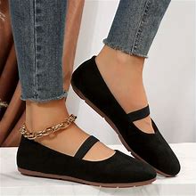 Solid Color Plain Toe Flat Shoes, Women's Elegant Strap Slip On Lightweight Comfortable Flat Shoes,Black,All-New,Temu