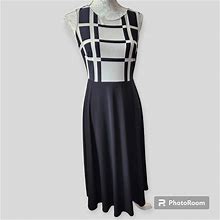 Danny & Nicole Dresses | Women's Danny & Nicole Grid Midi Dress Size 6 | Color: Black | Size: 6