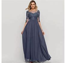 JJ's House A-Line Scoop Illusion Floor-Length Lace Chiffon Formal Dress With Sequins