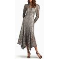 Tadashi Shoji Women's Silver Sequin Tapestry Long Sleeve Cocktail Dress In At 6