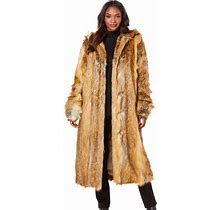 Roaman's Women's Plus Size Full Length Faux-Fur Coat With Hood