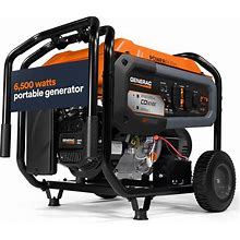 Generac 7682 GP6500E 6,500-Watt Gas-Powered Portable Generator - Powerrush Advanced Technology With Electric Start - Durable Design And Reliable Back