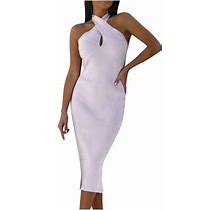 Women's Summer Sexy Solid Neck Bodycon Maxi Dresses Slimming Backless Sleeveless Knit Ribbed Cocktail Party Dress